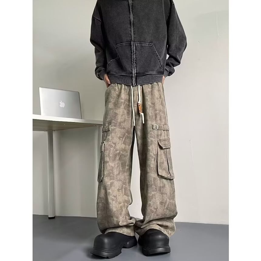 Urtishia - Gewassen camouflagebroek met trekkoord in de taille en rechte pijpen
