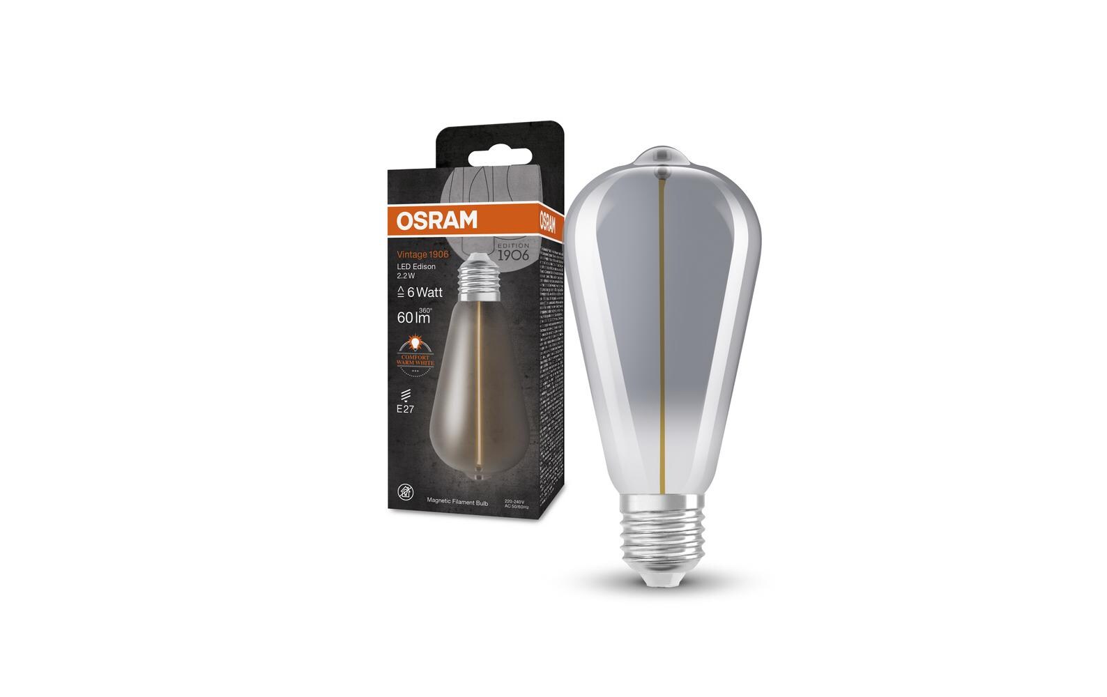 Vintage 1906 LED CLASSIC A 2.2W, E27, WarmweissLED-Lampen, klassische dekorative Lampen mit innovativer LED-«Gluewendel-Magnet»-Technologie
