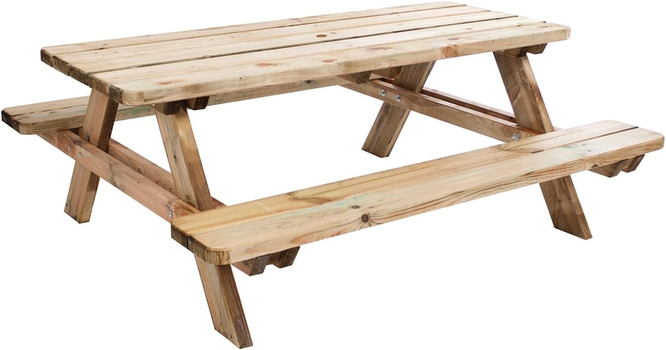 VOSS.garden Picknickbank 180 x 165 x 70cm, 6 Personen, Picknicktisch, Holzbank, Sitzbank, Gartenbank, Sitzgarnitur, Brettstärke 45mm