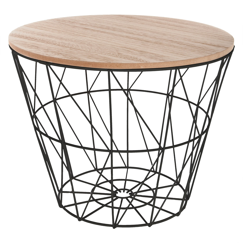 Table de chevet KUMI métal noire et plateau bois D 38.5x30.5cm