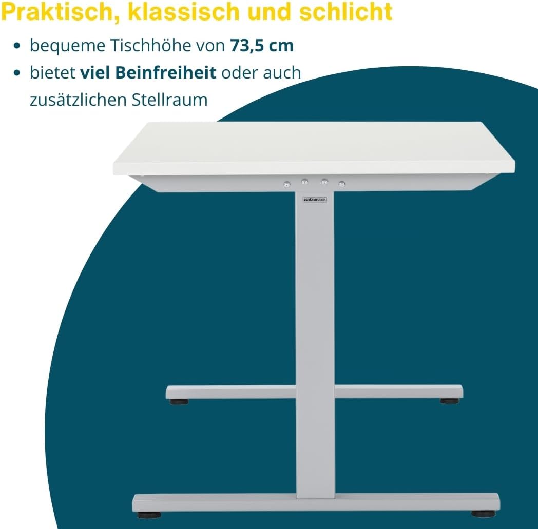 SCHÄFER SHOP Select Schreibtisch Start Off, T-Fuß, Rechteck, Weißaluminium/Weiß, B 1600 x T 800 x H 735 mm