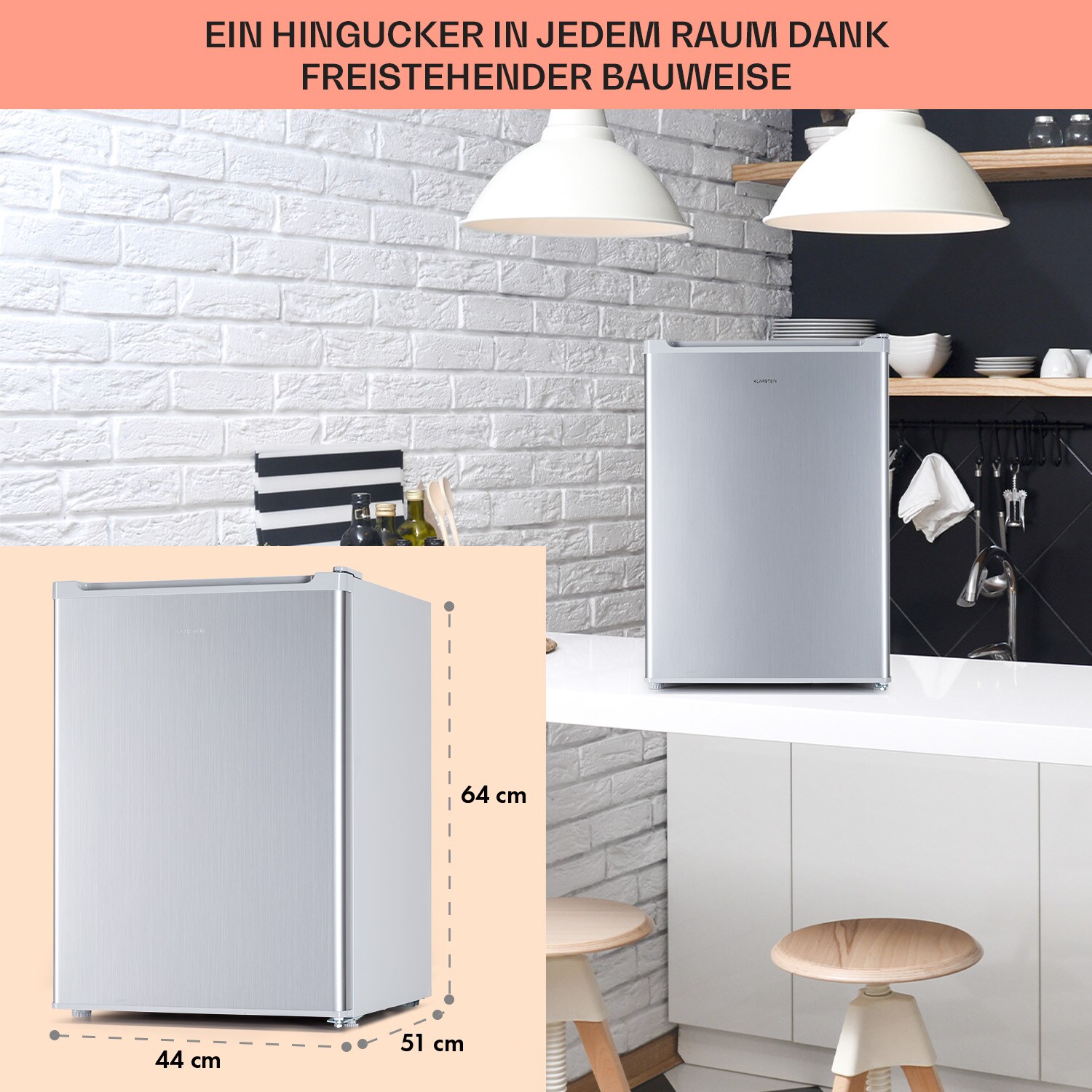 Fargo 67 Kühlschrank Minibar 67 Liter / 4 Liter Gefrierfach kompakt Edelstahl