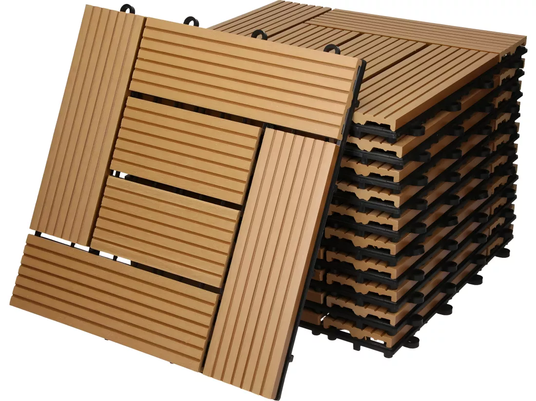 ECD Germany WPC Carreaux de Terrasse 30x30 cm - 22 Pièces par 2m² - avec Aspect Mosaïque - Teck -