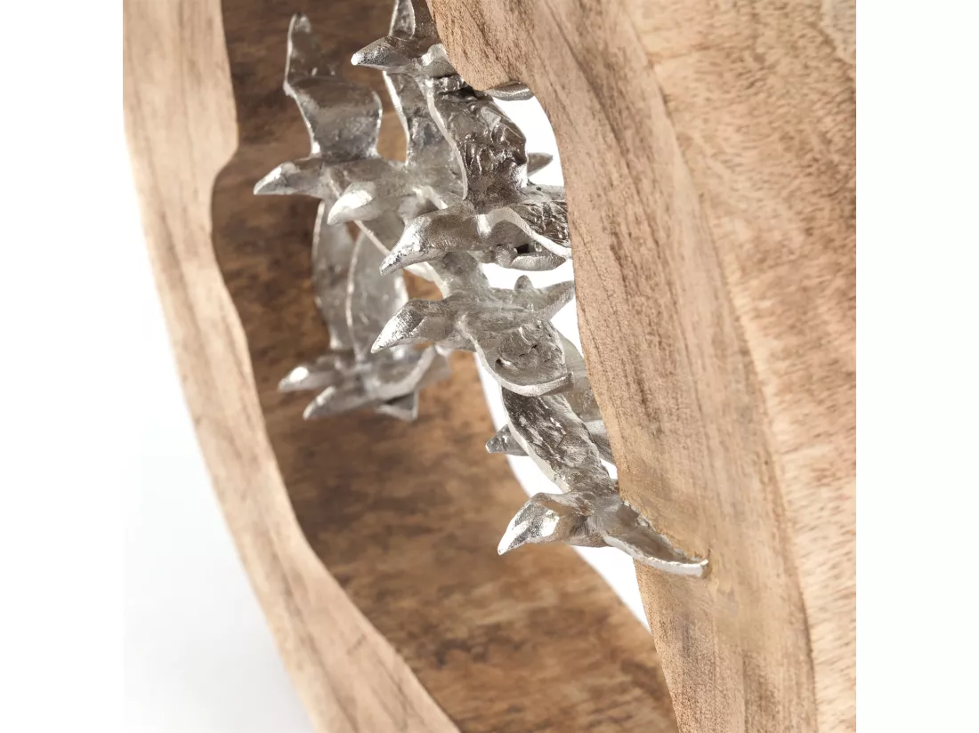 SCULPTURE OISEAUX Bois de mangue, aluminium nature-argent