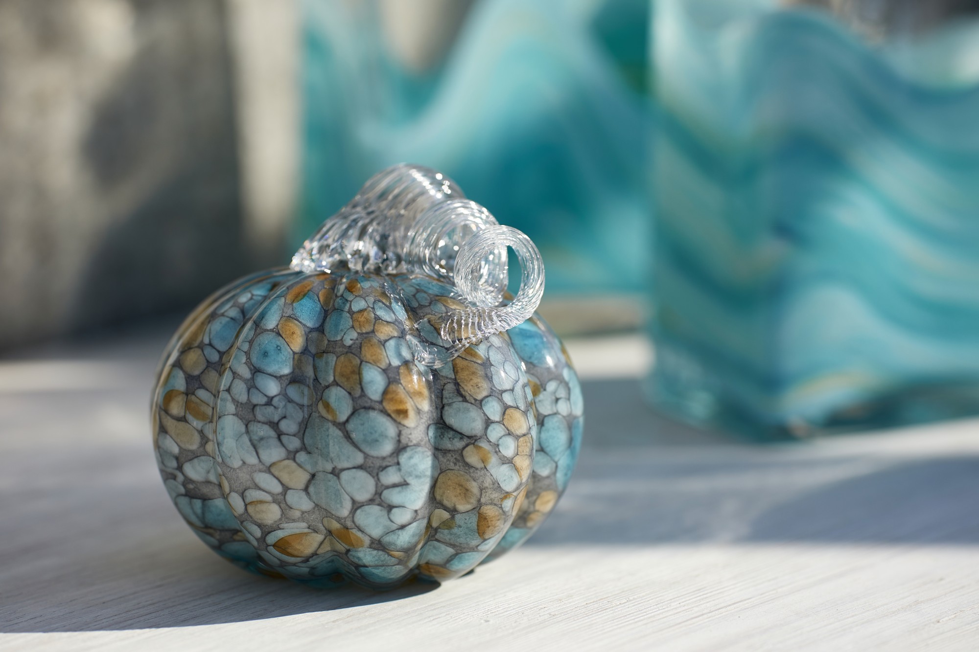 Glaskürbis, blau-grün, Ø 15 cm, H 15 cm von fischer's lagerhaus