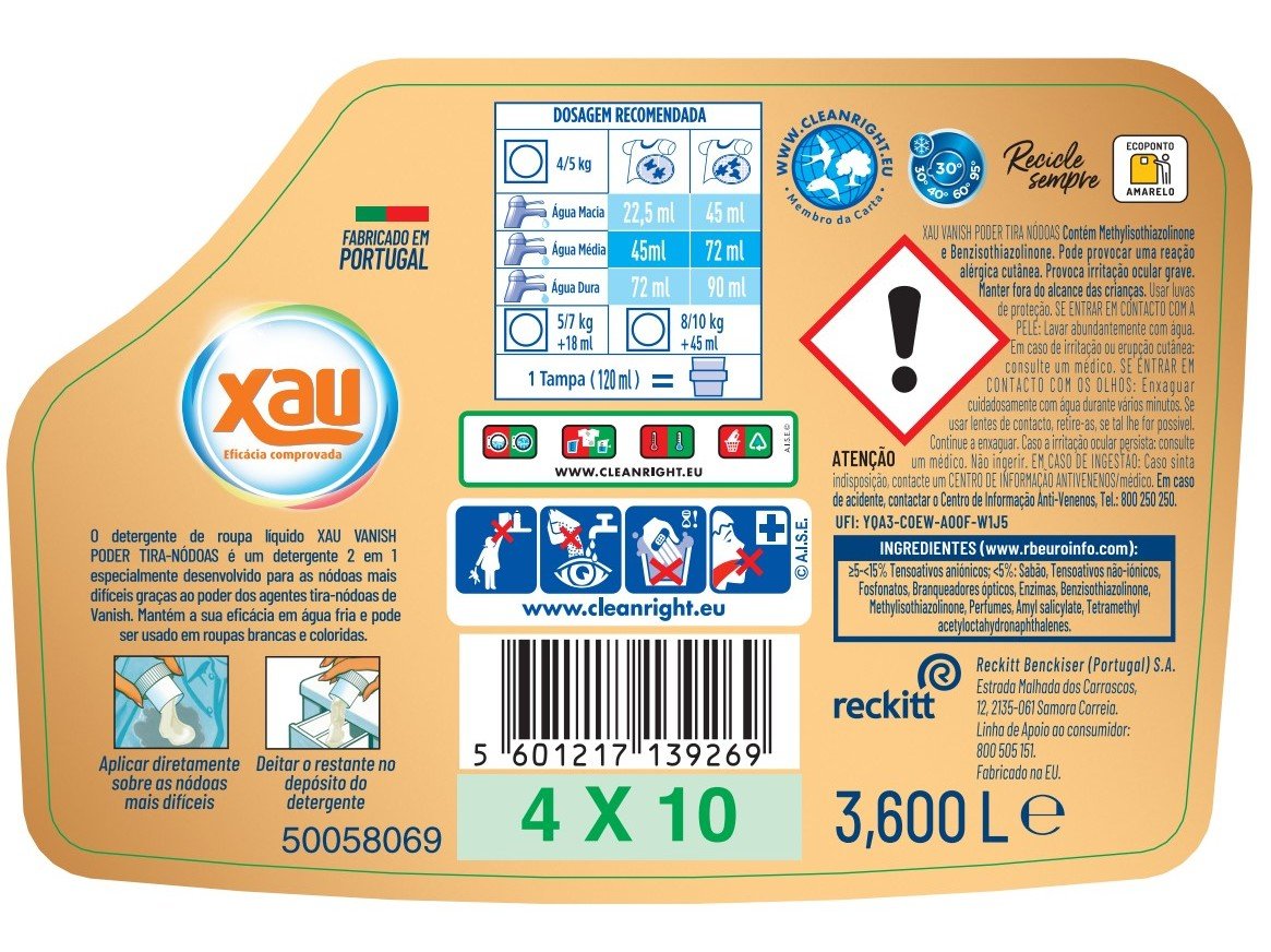 DETERGENTE ROUPA MÁQUINA LÍQUIDO XAU VANISH PODER TIRA NÓDOAS 80DOSES