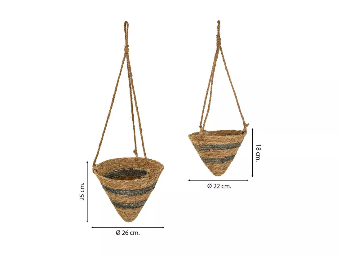 Paniers suspendus en fibre naturelle marron d26x25h-d22x18h