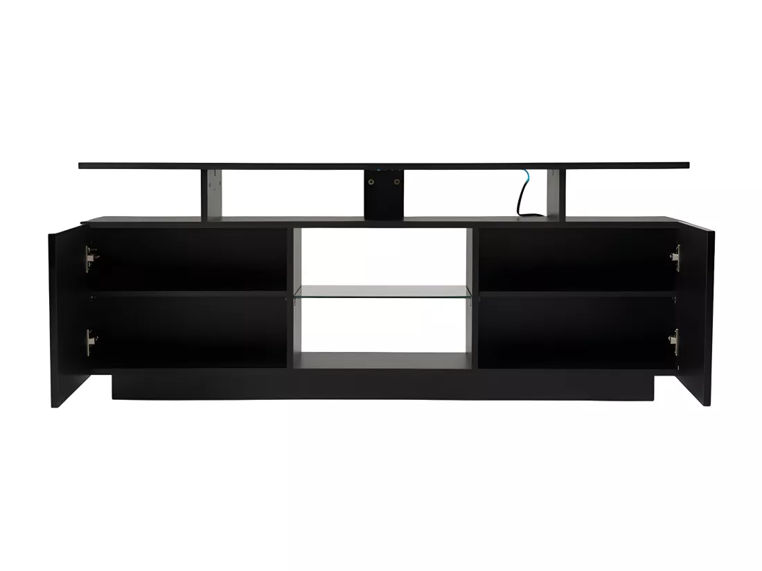 Meuble TV 140 cm avec éclairage LED en 16 couleurs - avec cloisons vitrées - Noir