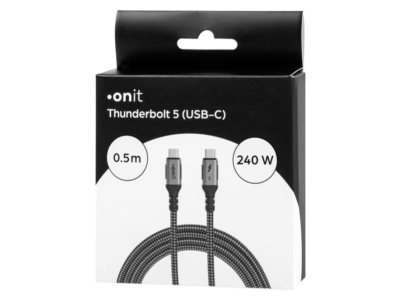onit Thunderbolt-5-Kabel USB C - USB C 0.5 m, Grau/Schwarz Verbindungskabel mit geflochtener Nylonummantelung