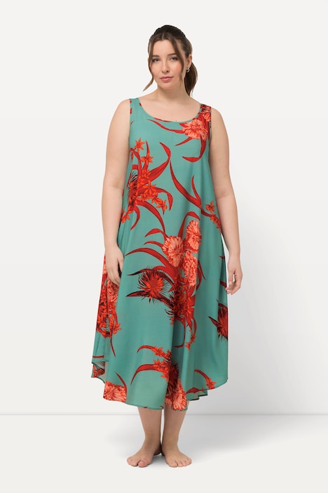 Kleid, floraler Druck, A-Linie, Rundhals, ärmellos