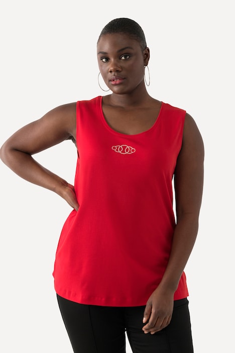 Top, Pima Cotton, Slim, Rundhals, Ziersteinchen, ärmellos