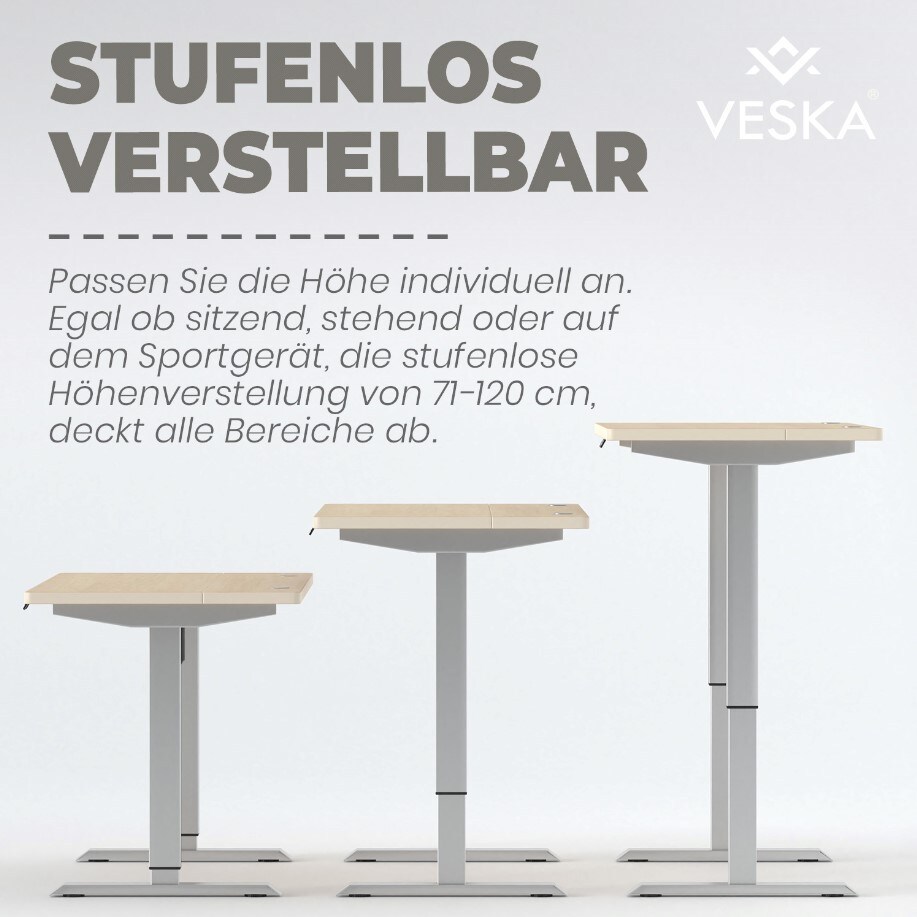 VESKA Höhenverstellbarer Schreibtisch (140 x 70 cm) - Sitz- & Stehpult - Bürotisch Elektrisch Höhenverstellbar mit Touchscreen & Stahlfüßen - Anthrazit/Antik