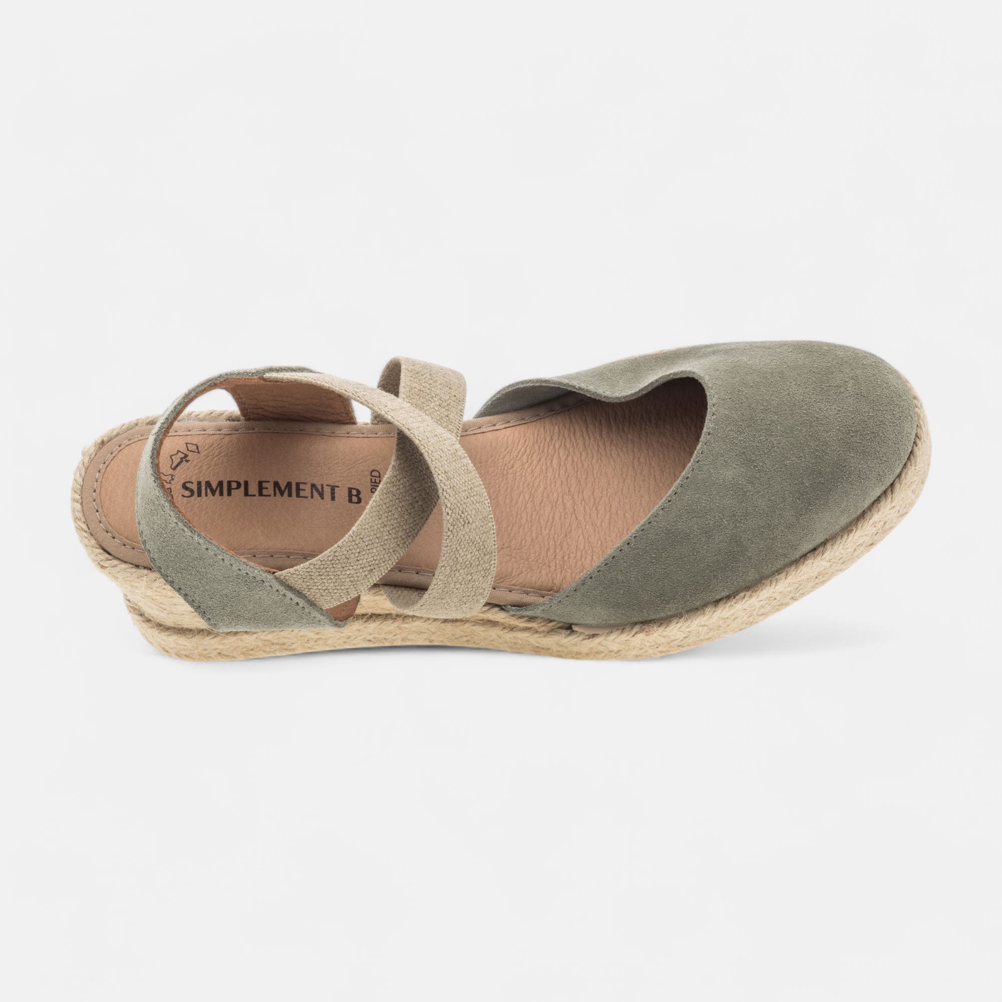 Espadrilles à talon compensé Femme en cuir kaki