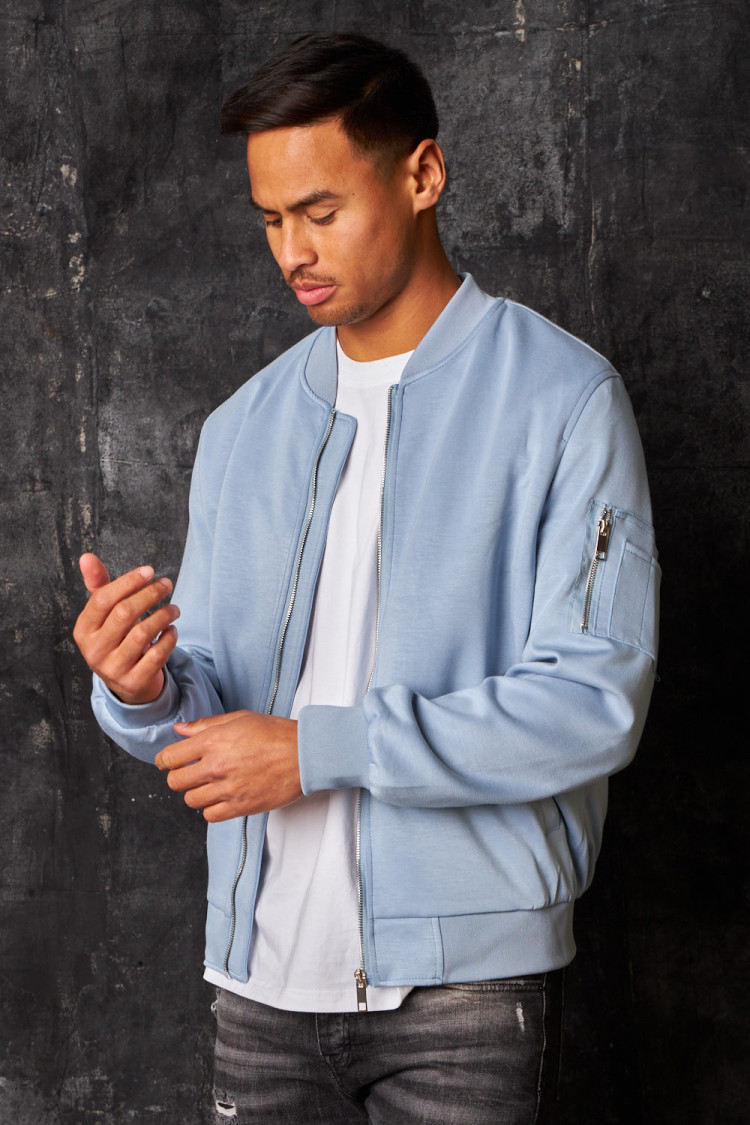 Bomber en suédine bleu clair