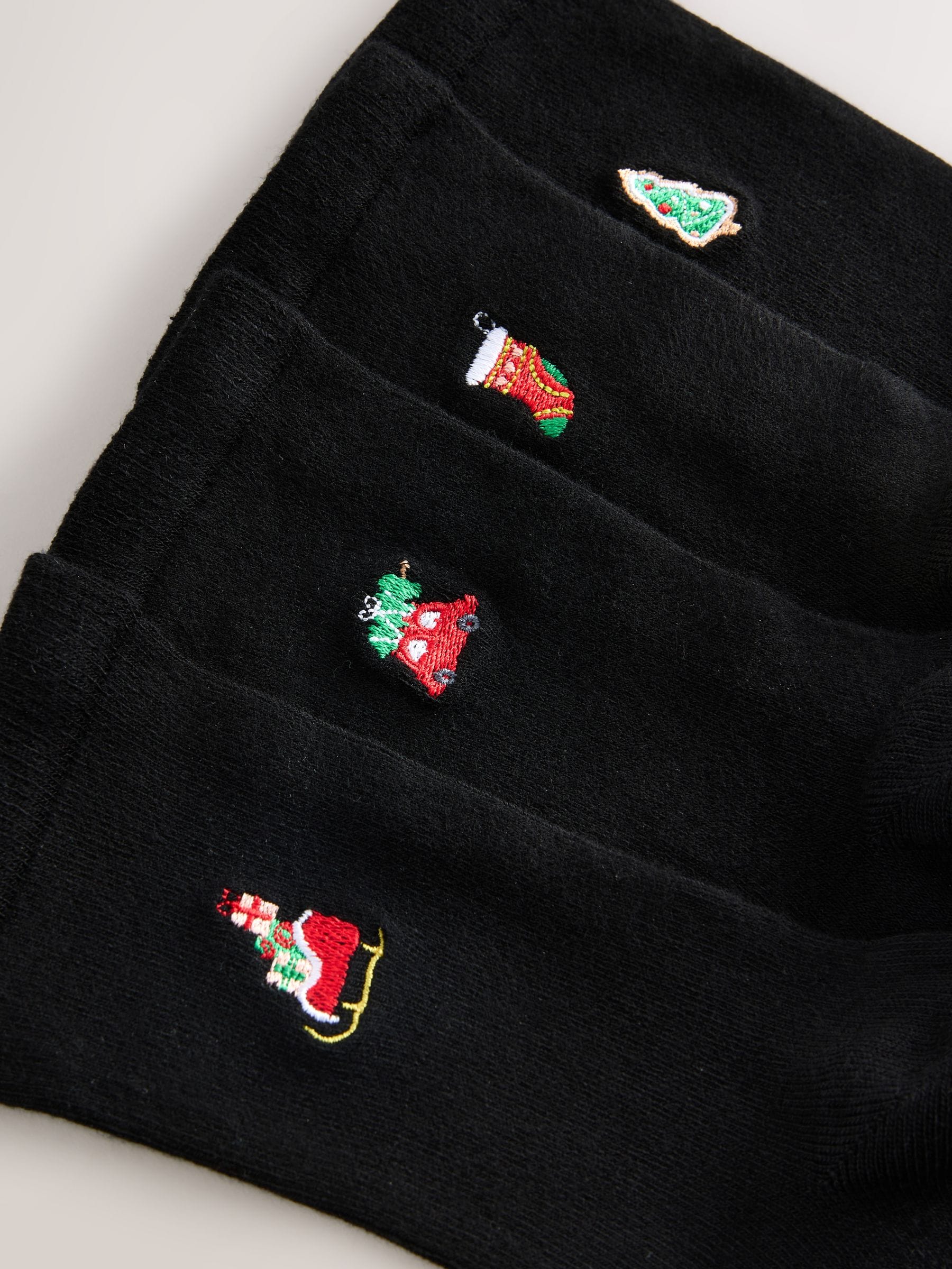 Kerstmis Iconen - Set van 4 paar enkelsokken met geborduurd motief