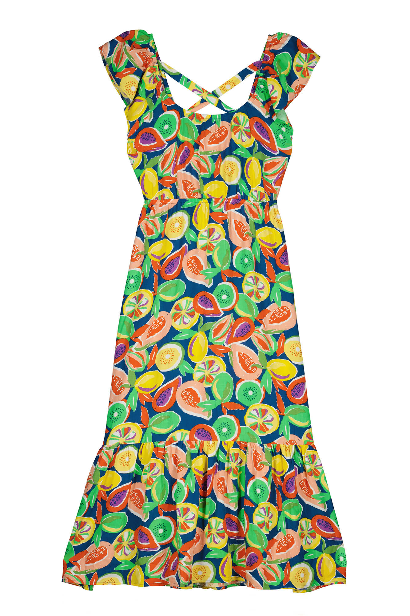 Vestido midi com costas cruzadas - Azul