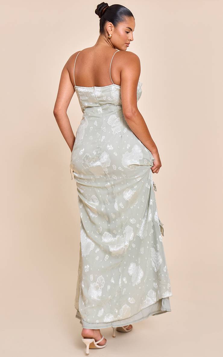Vert Sauge Robe Longue Grande Taille Brodée À Volants