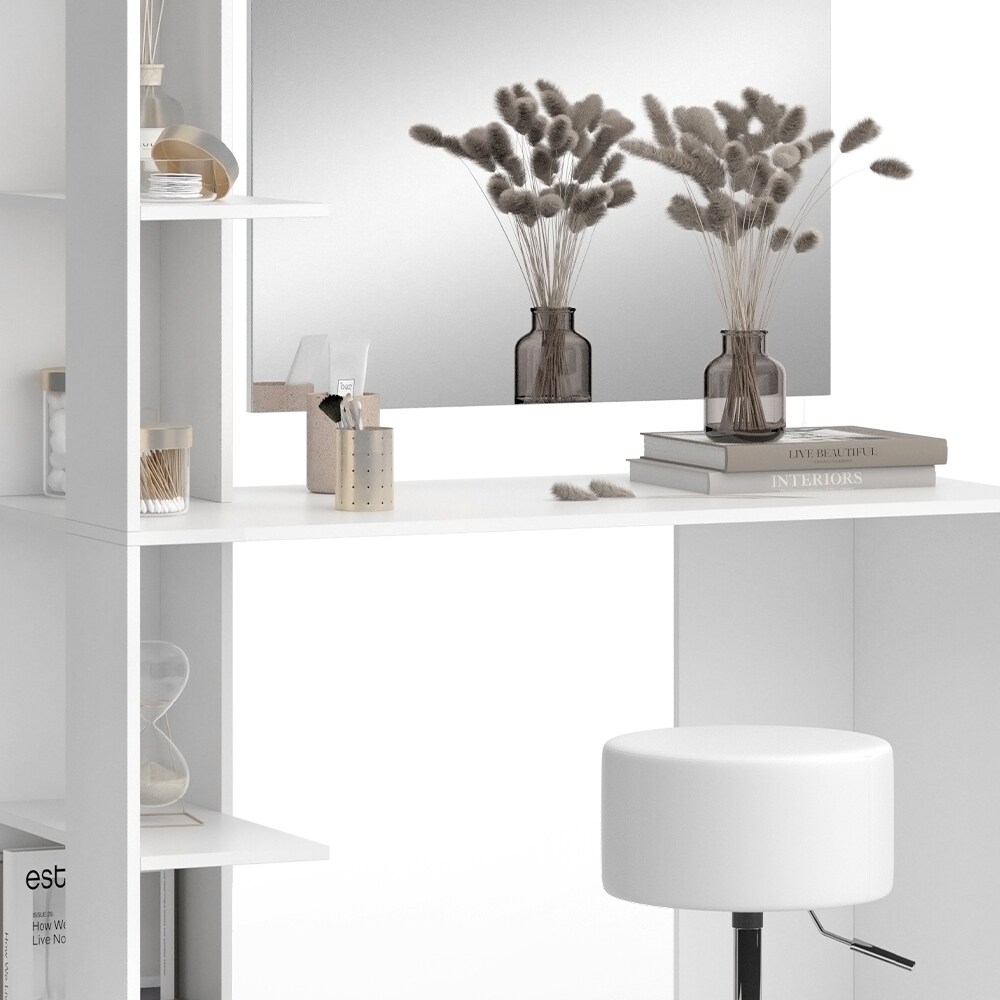 Vicco Schminktisch Tower Weiß 122 x 55 cm mit Spiegel und Hocker