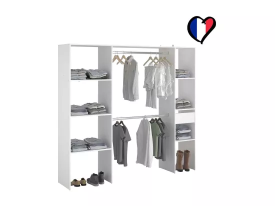 Dressing blanc avec étagères, penderies, tiroir 198x40x180 ELYSEE