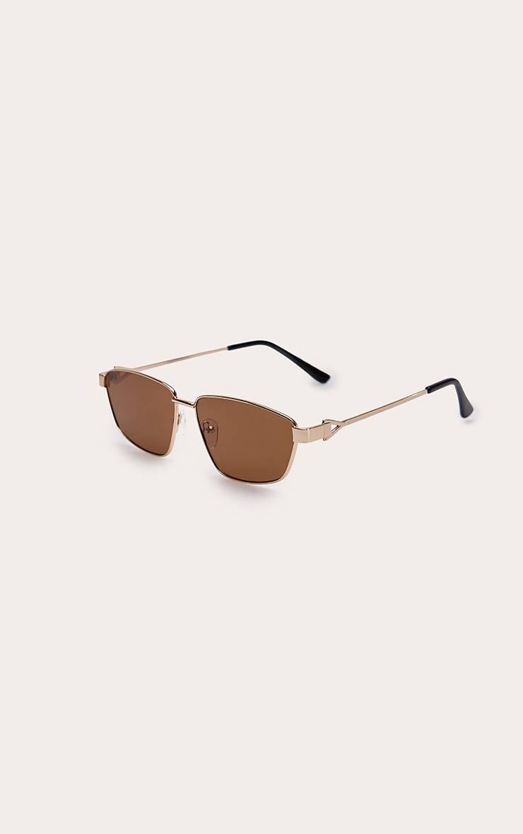 Doré Lunettes De Soleil Carrées Angulaires À Monture Métallique