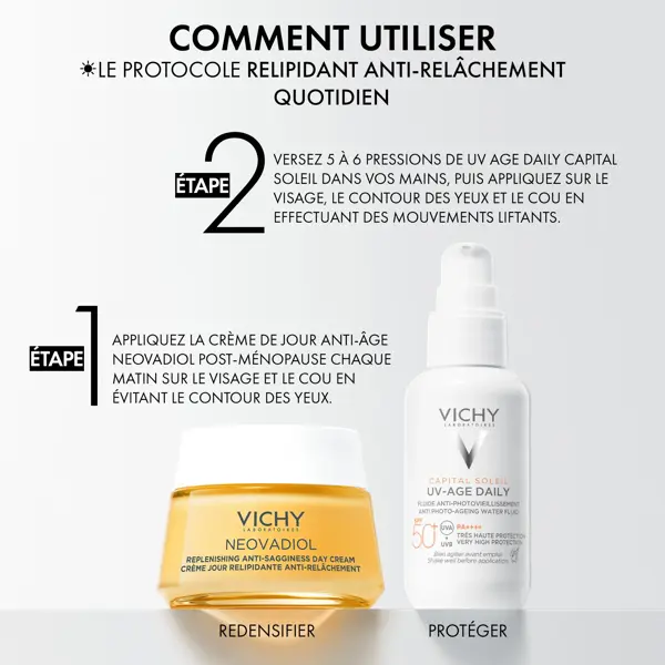 Rotina Vichy Menopausa: Creme Diurno Pós-Menopausa Neovadiol 50ml e Protetor Solar Facial Capital Soleil UV-Age FPS 50+40ml