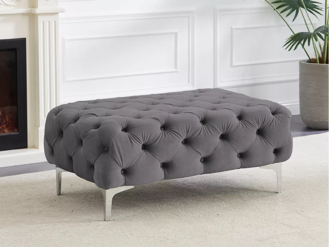 Pouf chesterfield en velours anthracite EDWINA