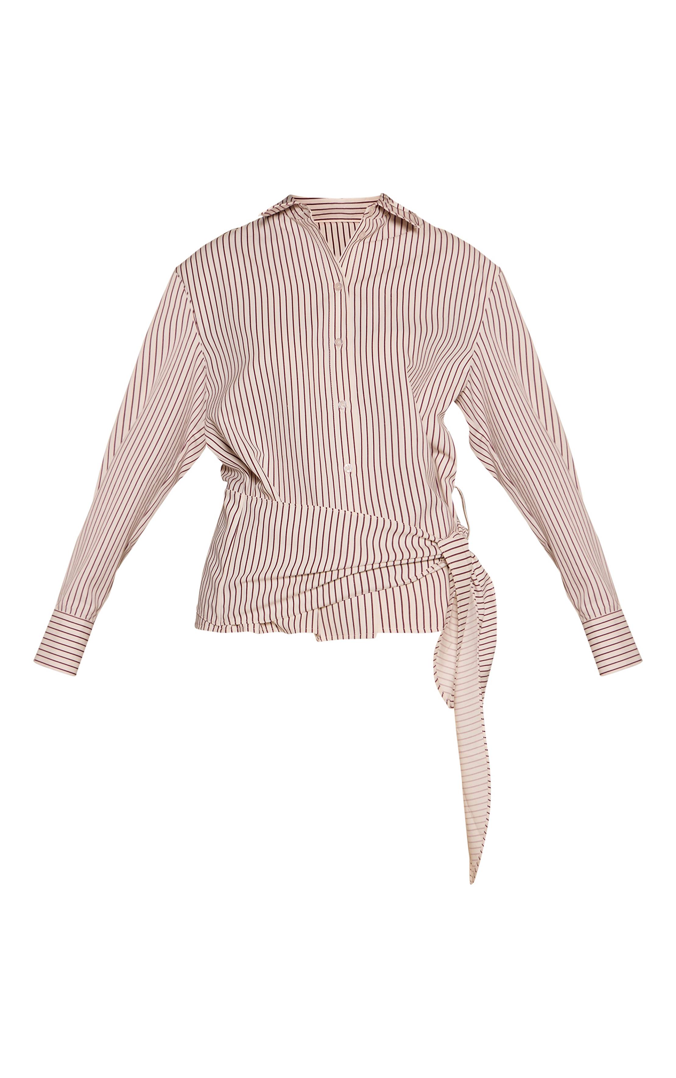 Crème Chemise Oversize À Rayures Avec Taille Nouée
