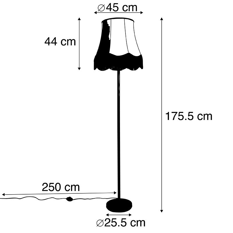 Klassieke vloerlamp zwart met Granny B kap grijs - Simplo