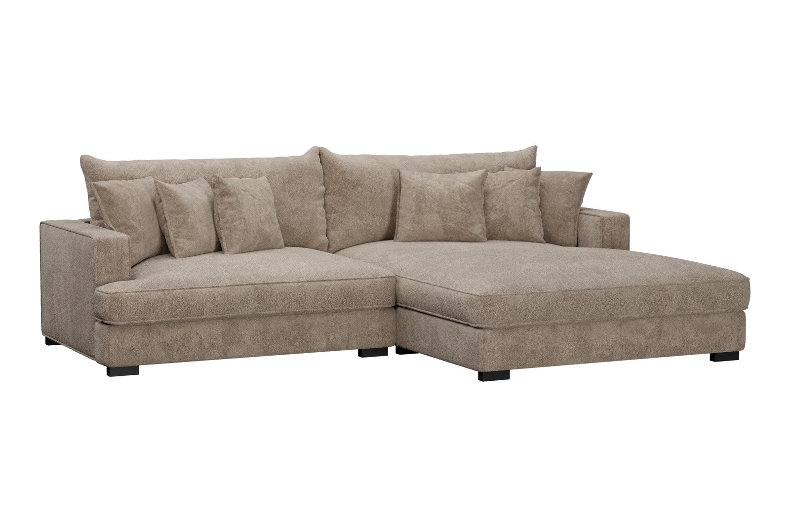 Rossi 2-seter med XL sjeselong høyre Tekstil Genesis 4 Beige, arm A med sorte ben. Std. Komfort.