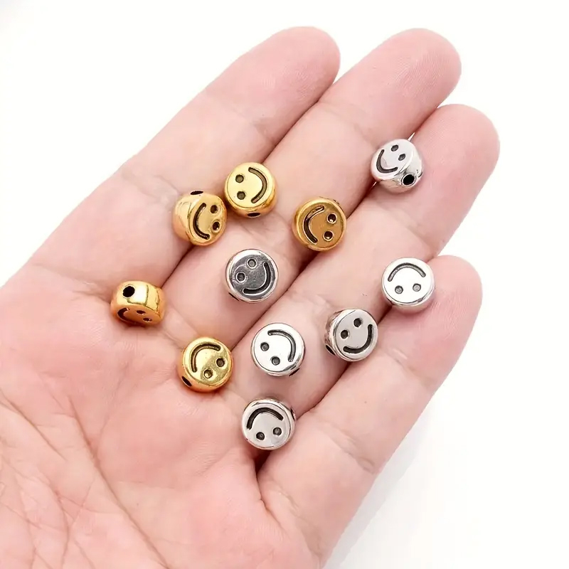 (100er Set) 7mm Acryl Smiley Perlen DIY Bastel Schmuck Zwischenperle für Armband / Kette - Silber