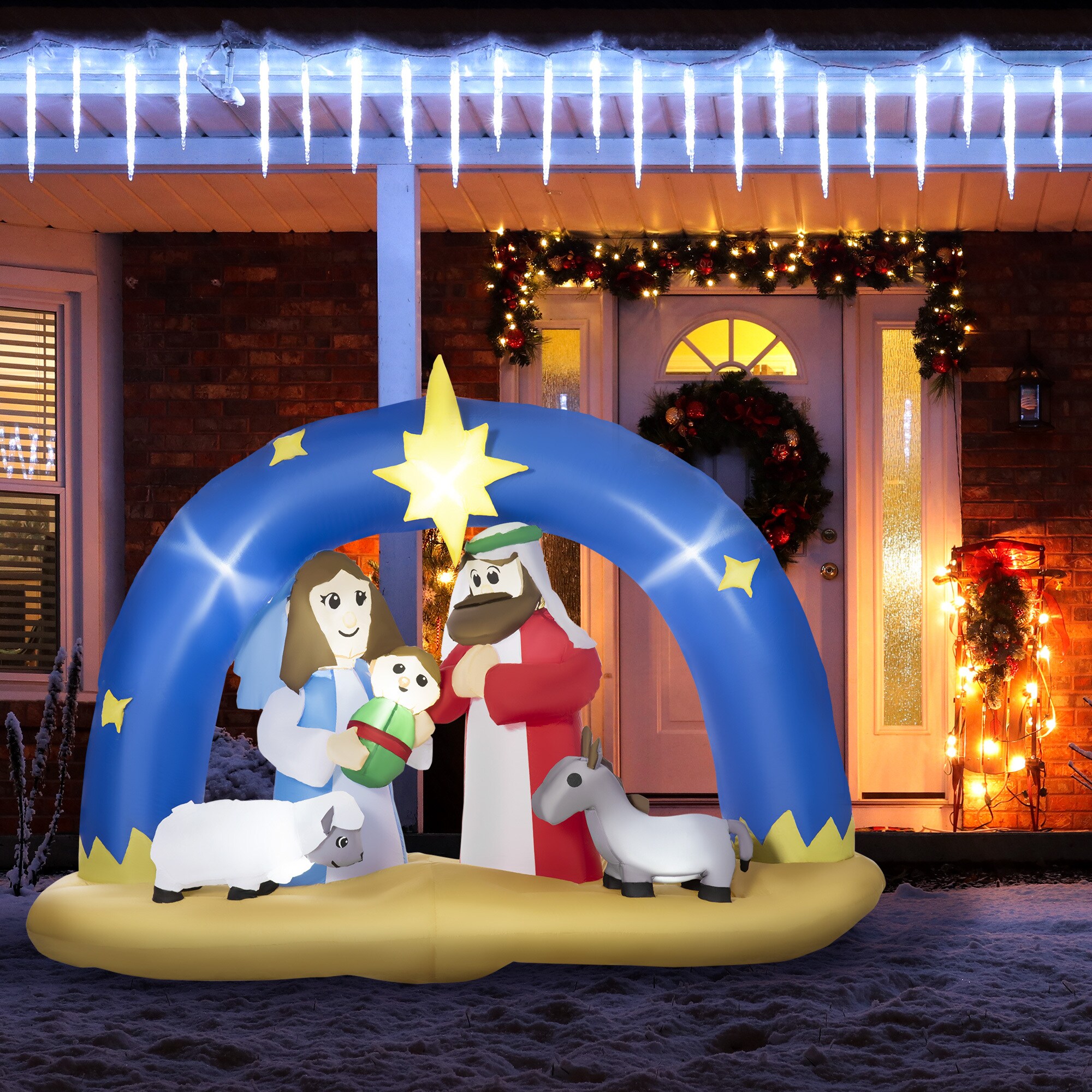 Outsunny Aufblasbare Weihnachtsdekoration mit LED-Beleuchtung bunt 206L x 95B x 157H cm