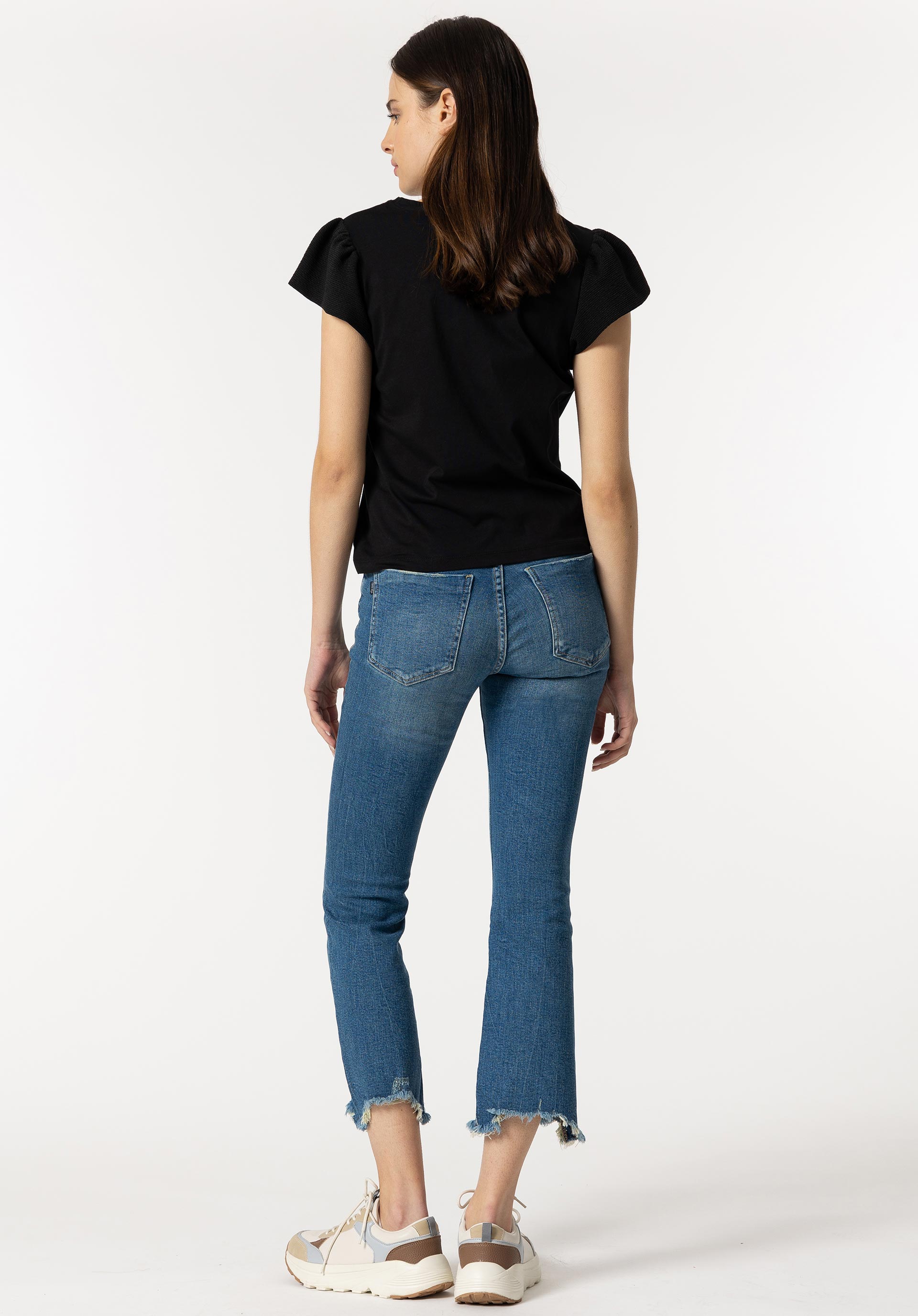 Jeans Megan Cropped Flare Cintura Alta