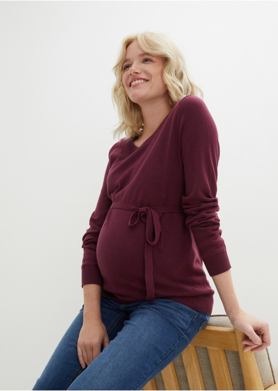 Pull de grossesse en 100% coton avec lien à nouer