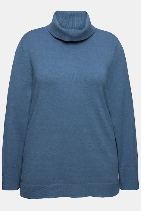 Rollkragenpullover, breite Rippbündchen, Langarm