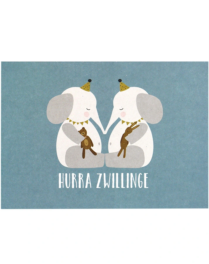 Klappkarte ELEFANTEN – HURRA ZWILLINGE 2-er Set in blau