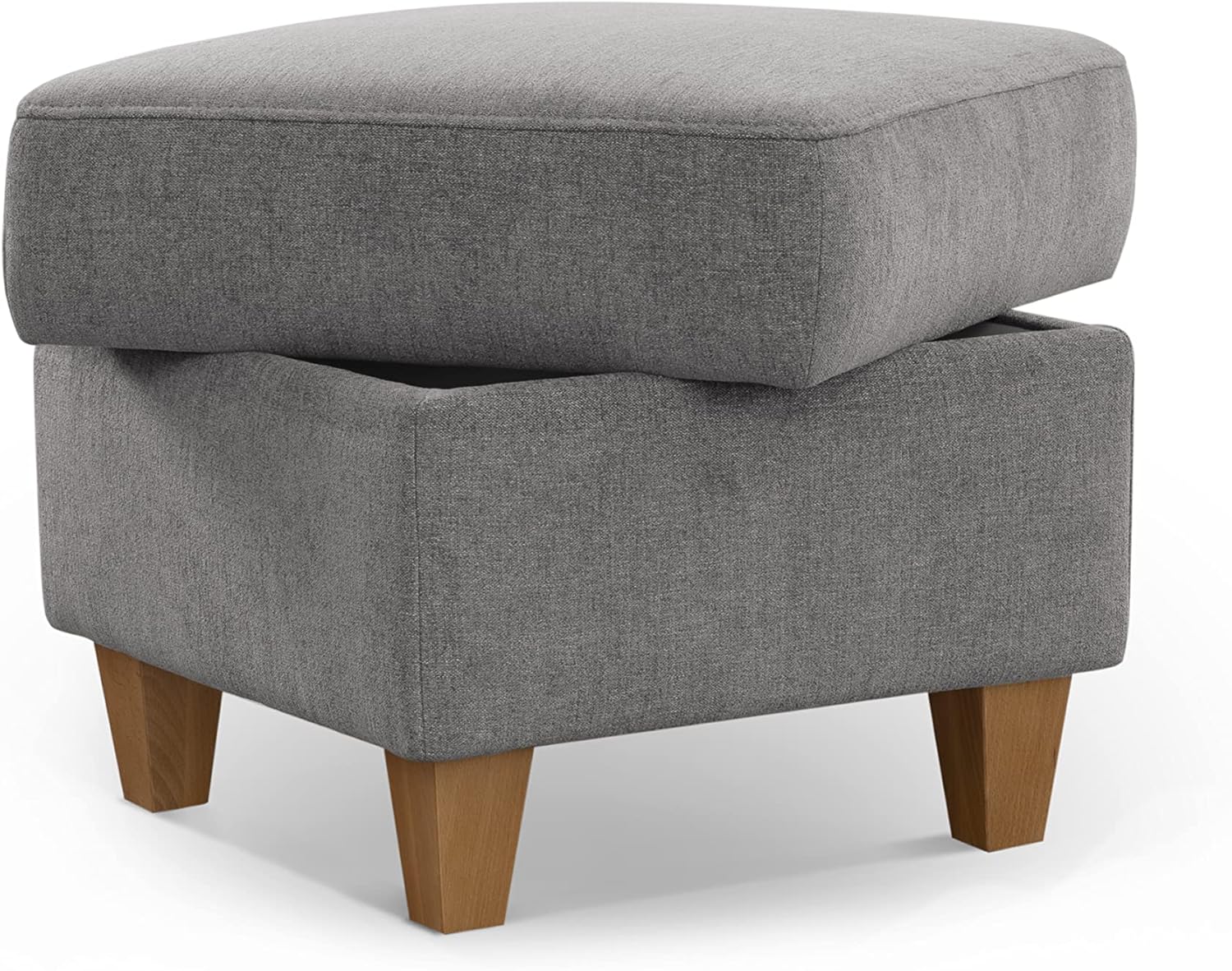 CAVADORE Stauraum-Hocker Wyk / Polsterhocker im Landhausstil, als Beistellhocker oder Fußhocker / 58 x 48 x 58 / Chenille, Grau