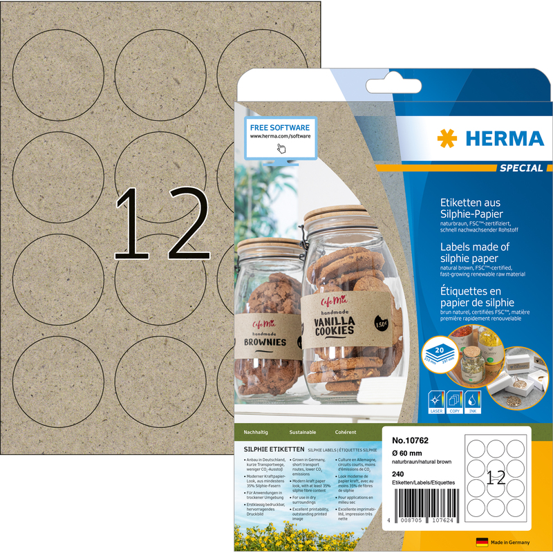 Herma Etiketten aus Silphie-Papier, 10762, 60 mm, 20 Blatt