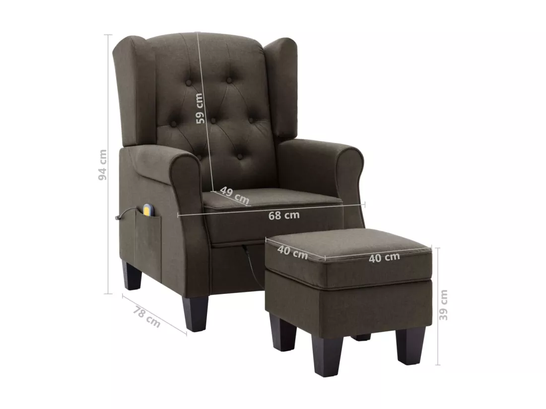 Fauteuil de massage avec repose-pied Taupe Tissu