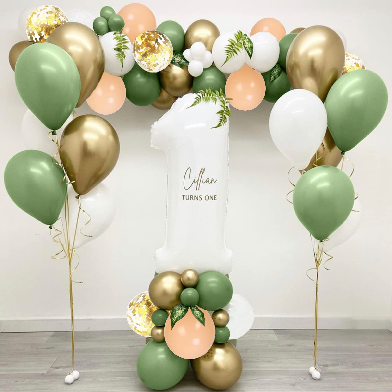 (60er Set) Ø30cm Party Deko Ballons Latex Luftballons mit Konfetti - Grün / Gold / Weiss / Nude