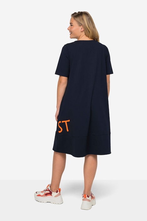Jerseykleid, Wording-Print, Rundhals, Halbarm