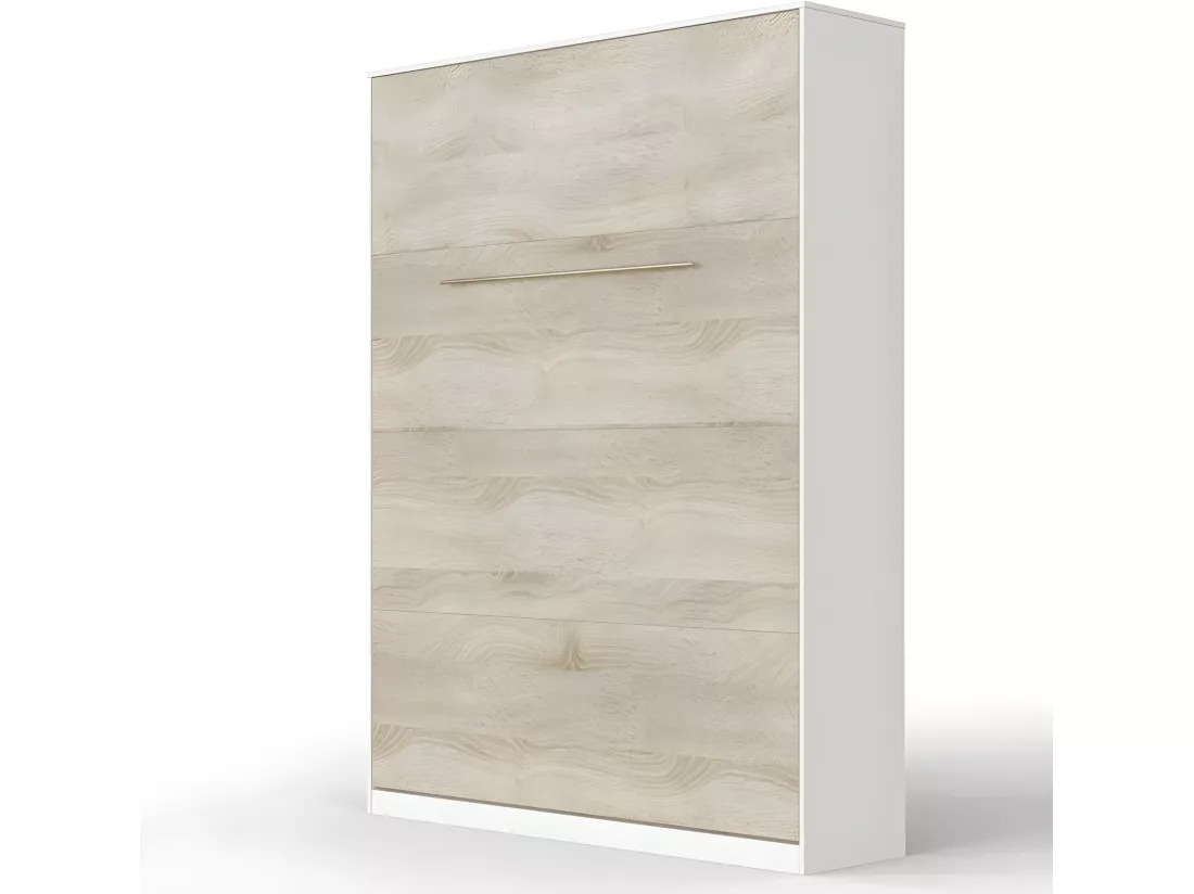 Lit escamotable +2 Placards Vertical 140x200+(80x2)cm Lit Rabattable Lit Mural Standard Blanc /Chêne Sonoma