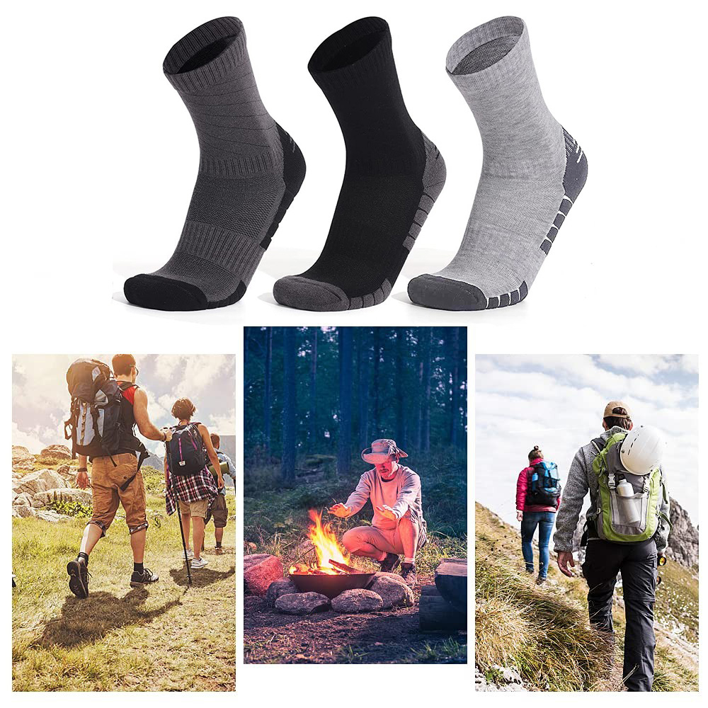 (3 Paar) Gr. L 40-45 Merino Wollsocken Outdoor Wander Socken - Grau