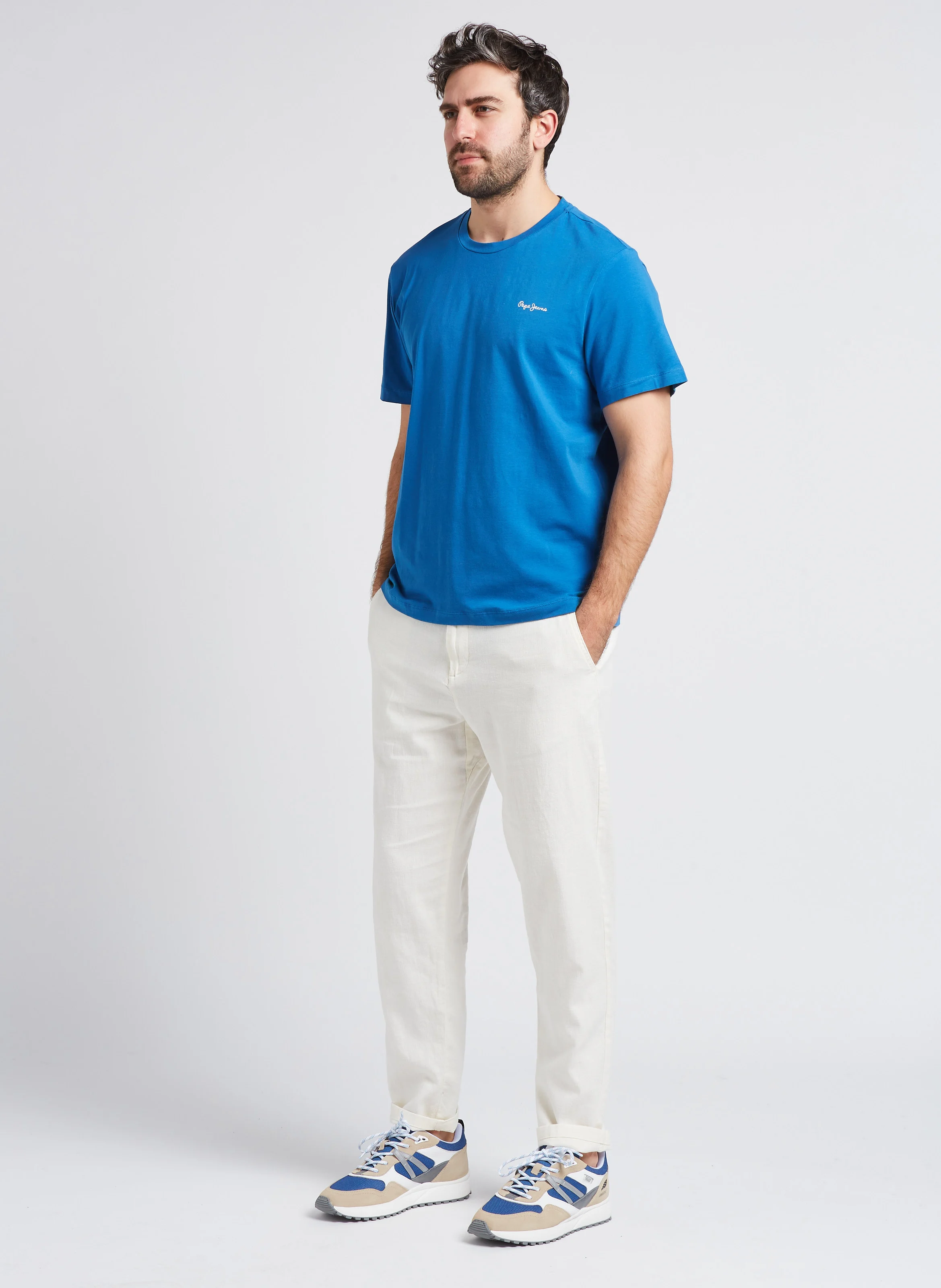 Pantalon droit en coton bio mélangé| Blanc