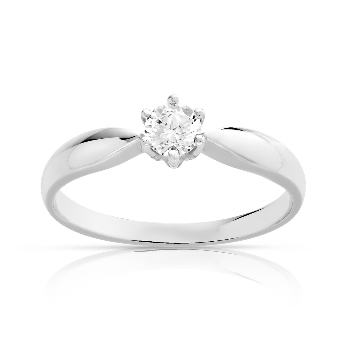 Solitaire or 750 blanc diamant synthétique 0,25 carat
