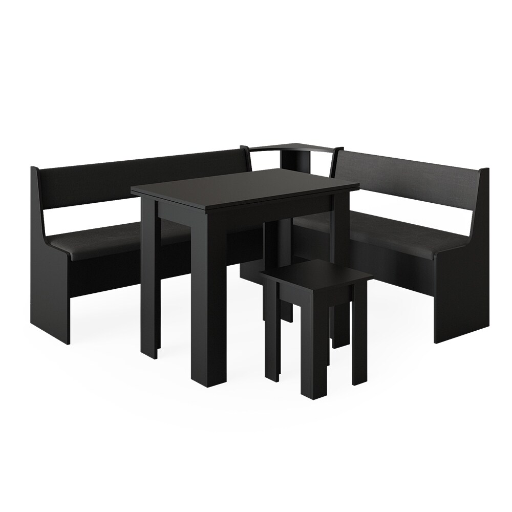 Vicco Eckbankgruppe Küchensitzgruppe Esszimmergruppe Roman Schwarz modern 180x150 cm Sitzbank Sitzecke Küchentisch Tischhocker Küchenmöbel Polstermöbel Esszimmermöbel