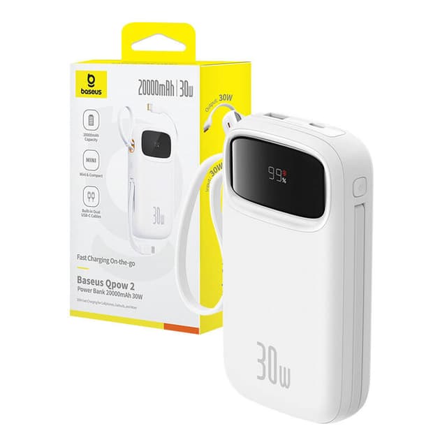 Powerbank Baseus QPow 2 20000mAh 30W 2xUSB-C (hvid)