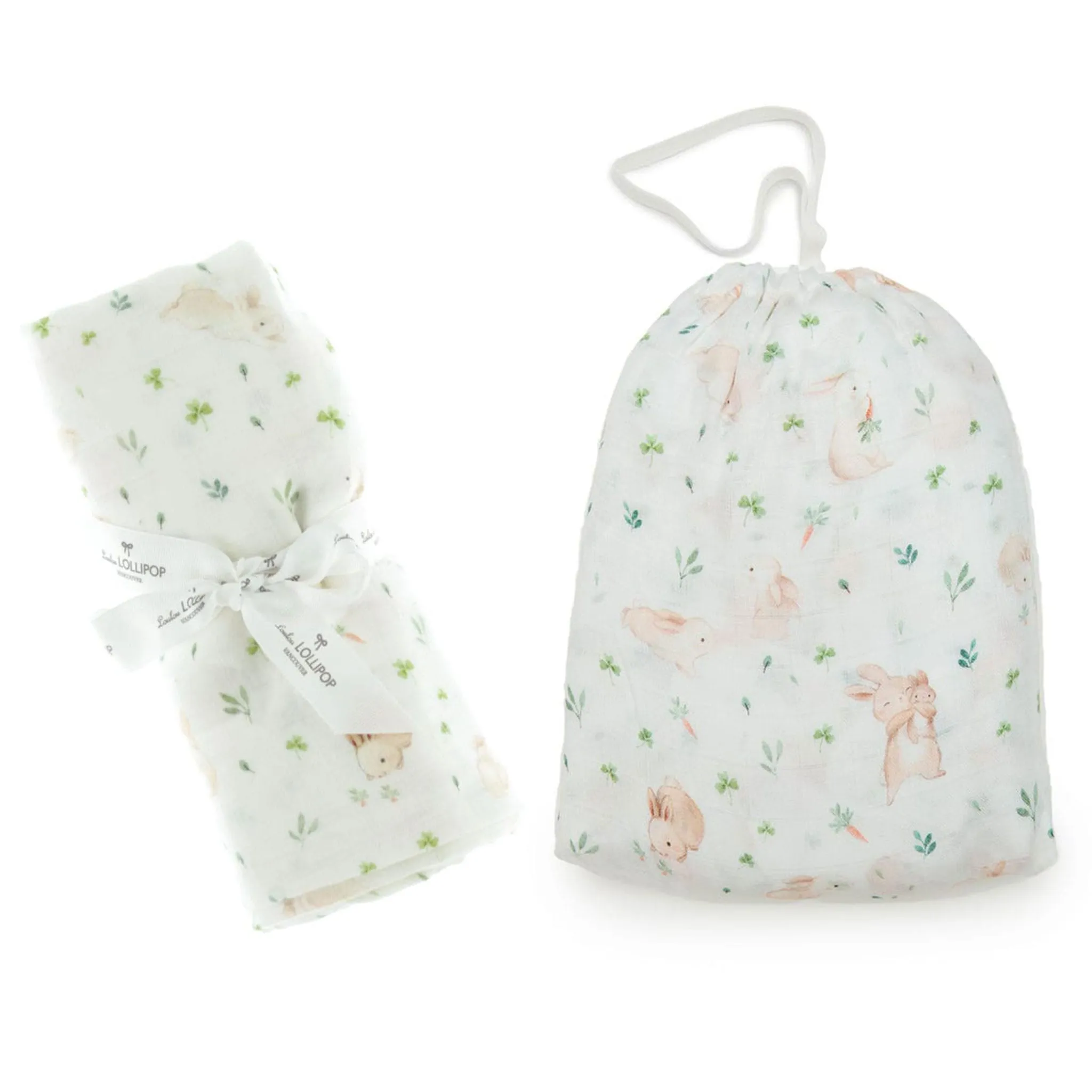 Loulou Lollipop Drap Contour Mousseline Bambou + Couverture - Lapins