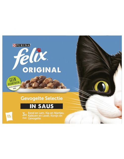 Felix Multipack Original Gevogelte Selectie In Saus - Kattenvoer - Eend Kip Kalkoen 12x85 g