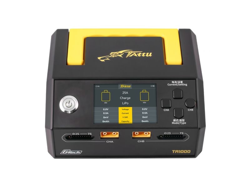 Tattu Dual-Ladegerät TA1000 2x 500W 1-7S, G-Tech Universelles AC Ladegerät für 1-7S LiPo Akkus