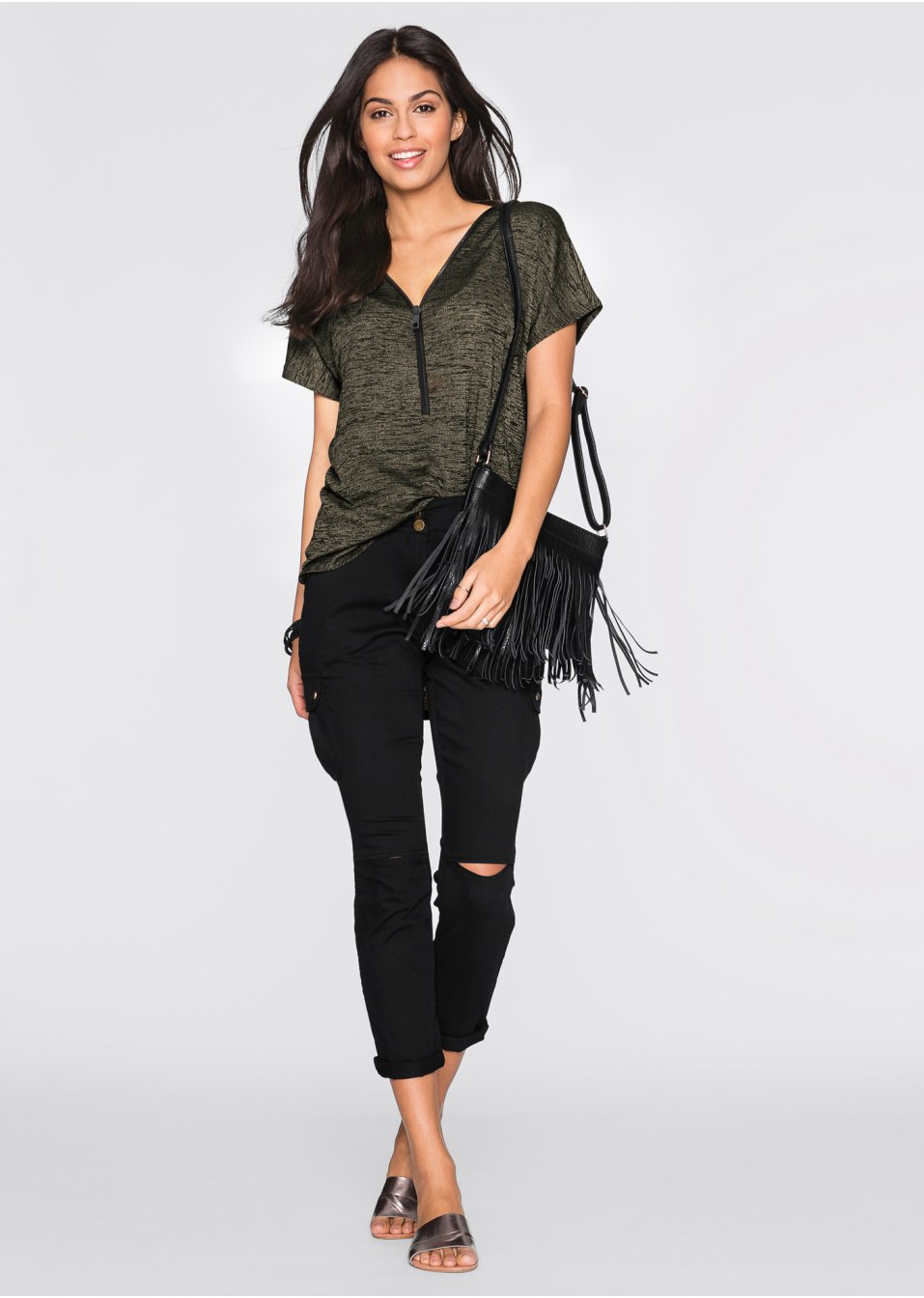 T-shirt oversize à fermeture zippée